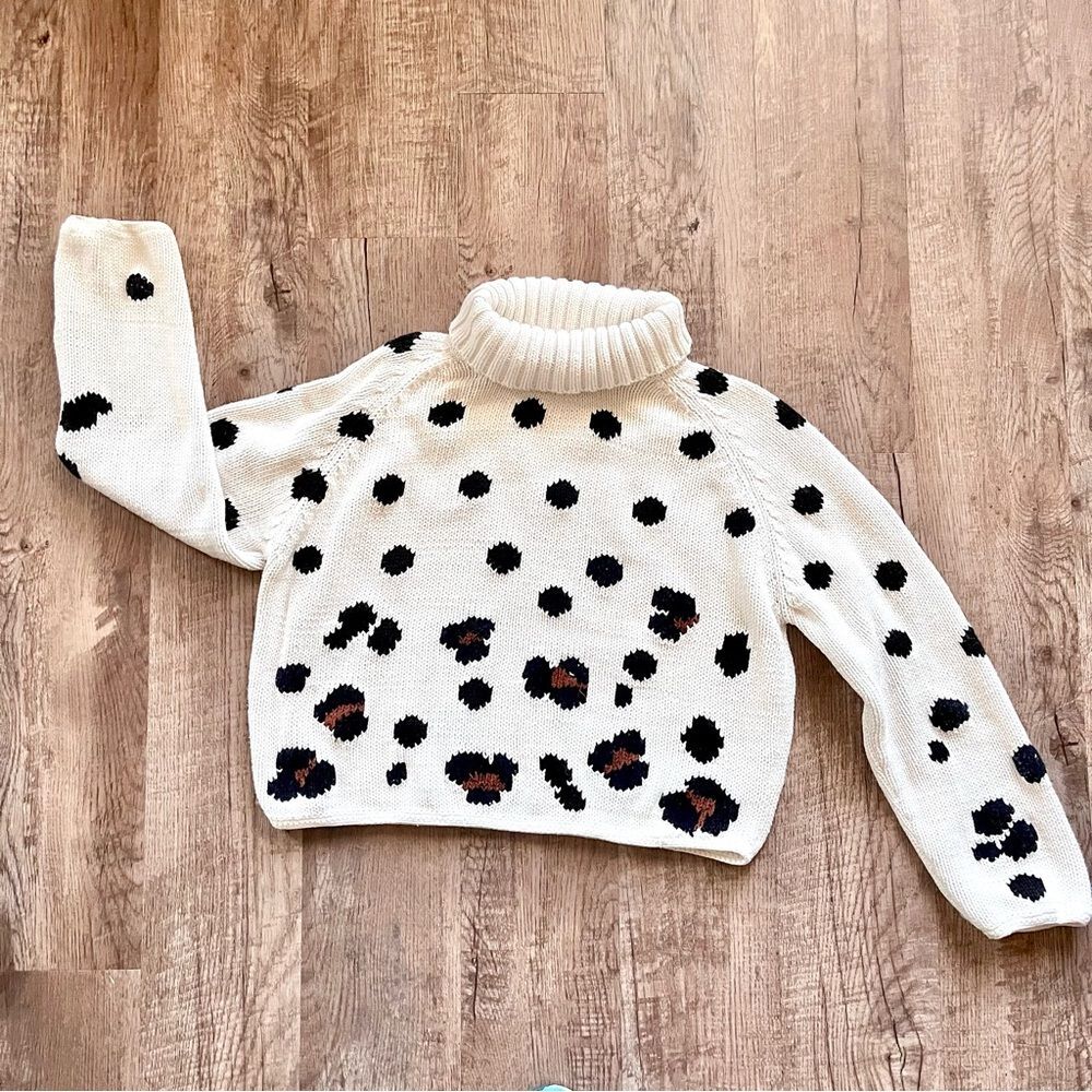 Michael Simon Chunky Knit Sweater Cream Black Cheetah Spots Vintage Small